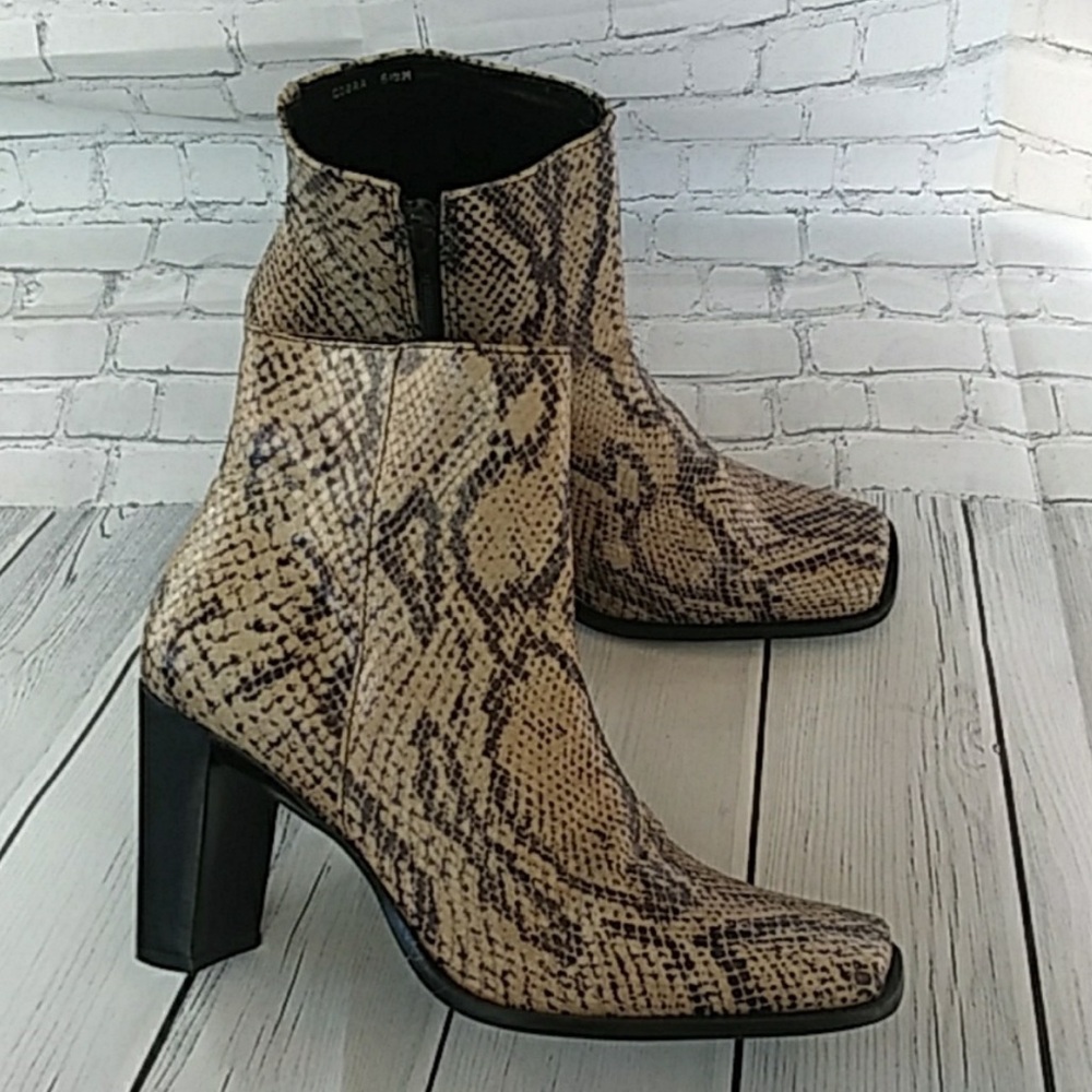 Vintage square toed snake skin boots